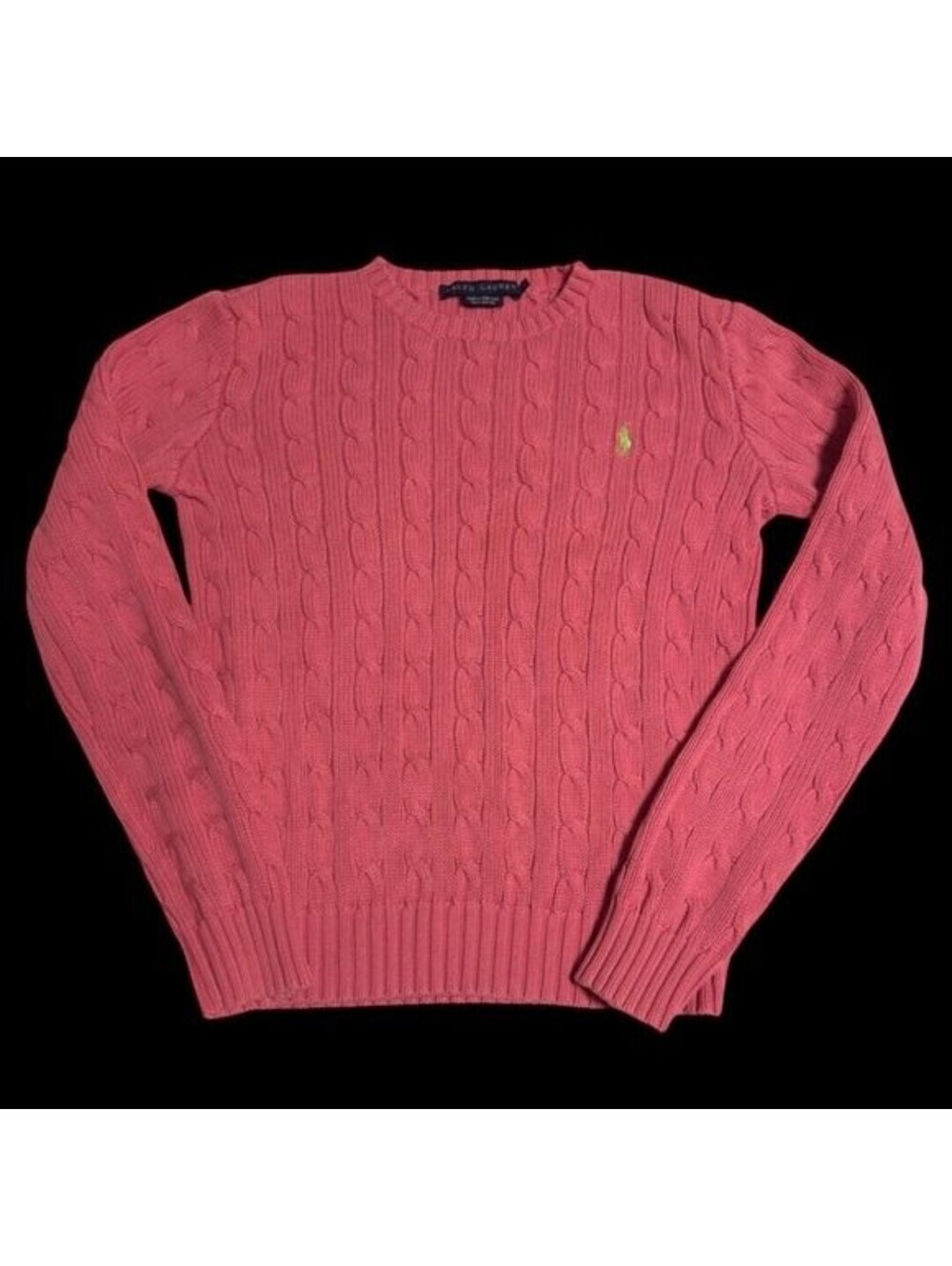 y2k VTG Ralph Lauren Pink Crewneck Cable Knit Sweater sz S